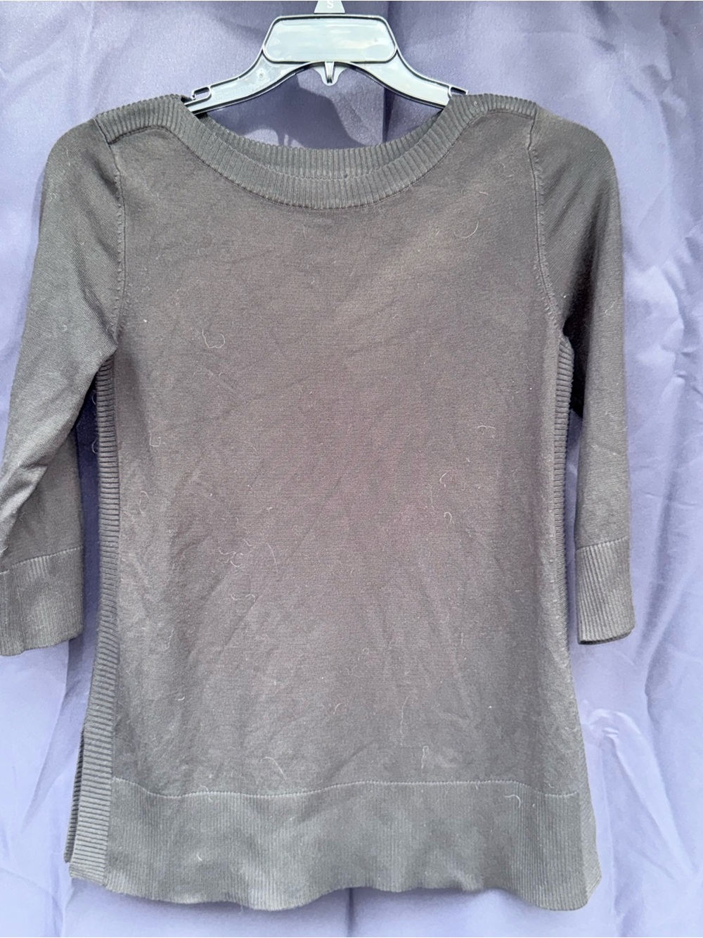 Cable & Gauge Charcoal Gray Crewneck 3/4 Sleeve Sweater